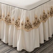 New Soft Bed Skirt, Fashion Elegant Embroidery Design, 9 Colors, 5 Sizes - Beige - View 4