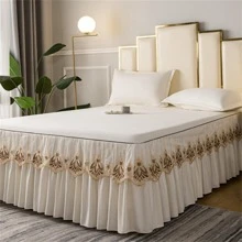 New Soft Bed Skirt, Fashion Elegant Embroidery Design, 9 Colors, 5 Sizes - Beige - View 3