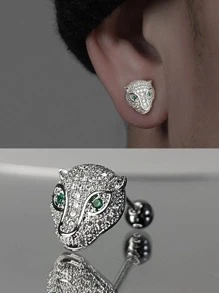 1 Hip-Hop Đính Đá Cubic Zirconia Da Báo Đầu Bông Tai Nam Nữ Trang Trí Hàng Ngày - Bạc - Xem 1