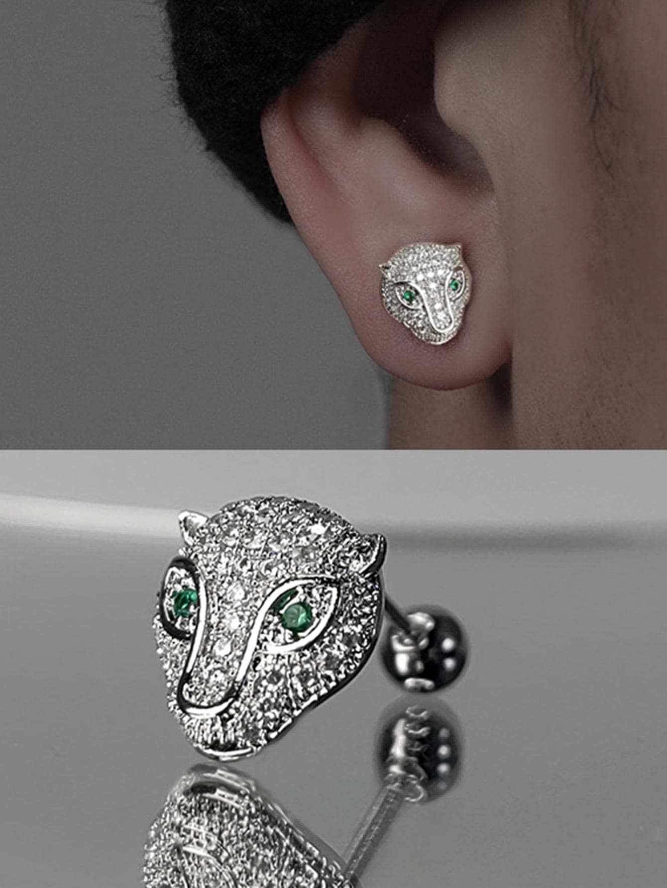 1 Hip-Hop Đính Đá Cubic Zirconia Da Báo Đầu Bông Tai Nam Nữ Trang Trí Hàng Ngày - Bạc - Xem 1