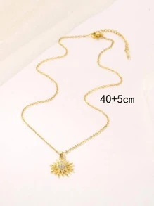 1入組時尚不銹鋼方晶鋯石裝飾太陽吊墜項鍊適合女士適用於禮品 - 金黃色 - 查看 4