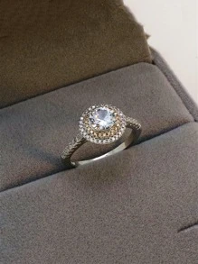 1入組魅力四射方晶鋯石裝飾戒指適合男士女士日常裝飾 - 銀色 - 查看 4