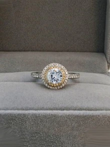 1入組魅力四射方晶鋯石裝飾戒指適合男士女士日常裝飾 - 銀色 - 查看 5