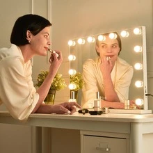 23"X19" Large Vanity Mirror For Makeup Lighted Makeup Mirror With Smart Touch Control,USB Port,15 Dimmable Bulbs,5X Magnification,3 Color Lighting Modes - Clear - View 9