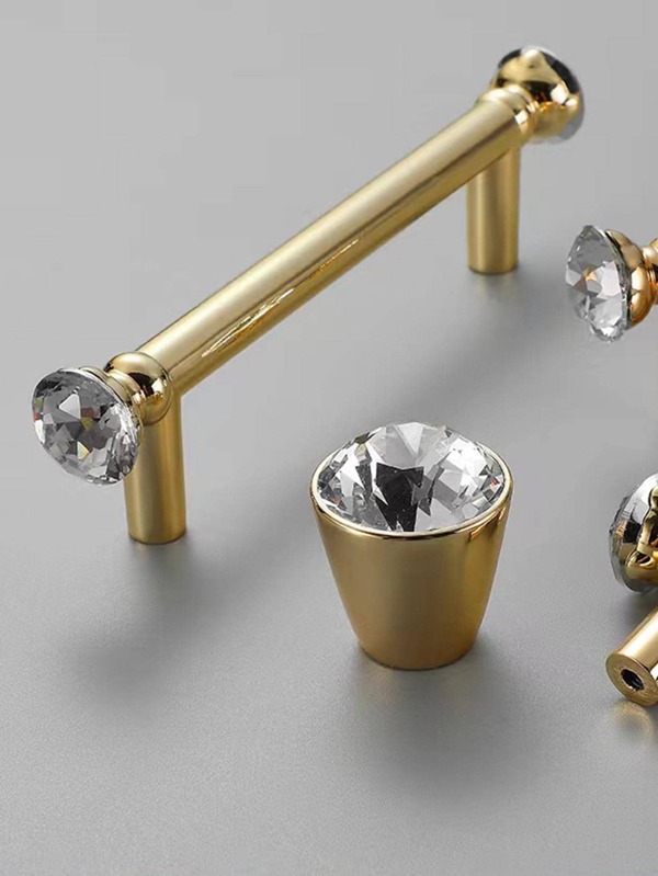 1pc Zinc Alloy Drawer Pull, Modern Rhinestone Decor Drawer Handle For Home