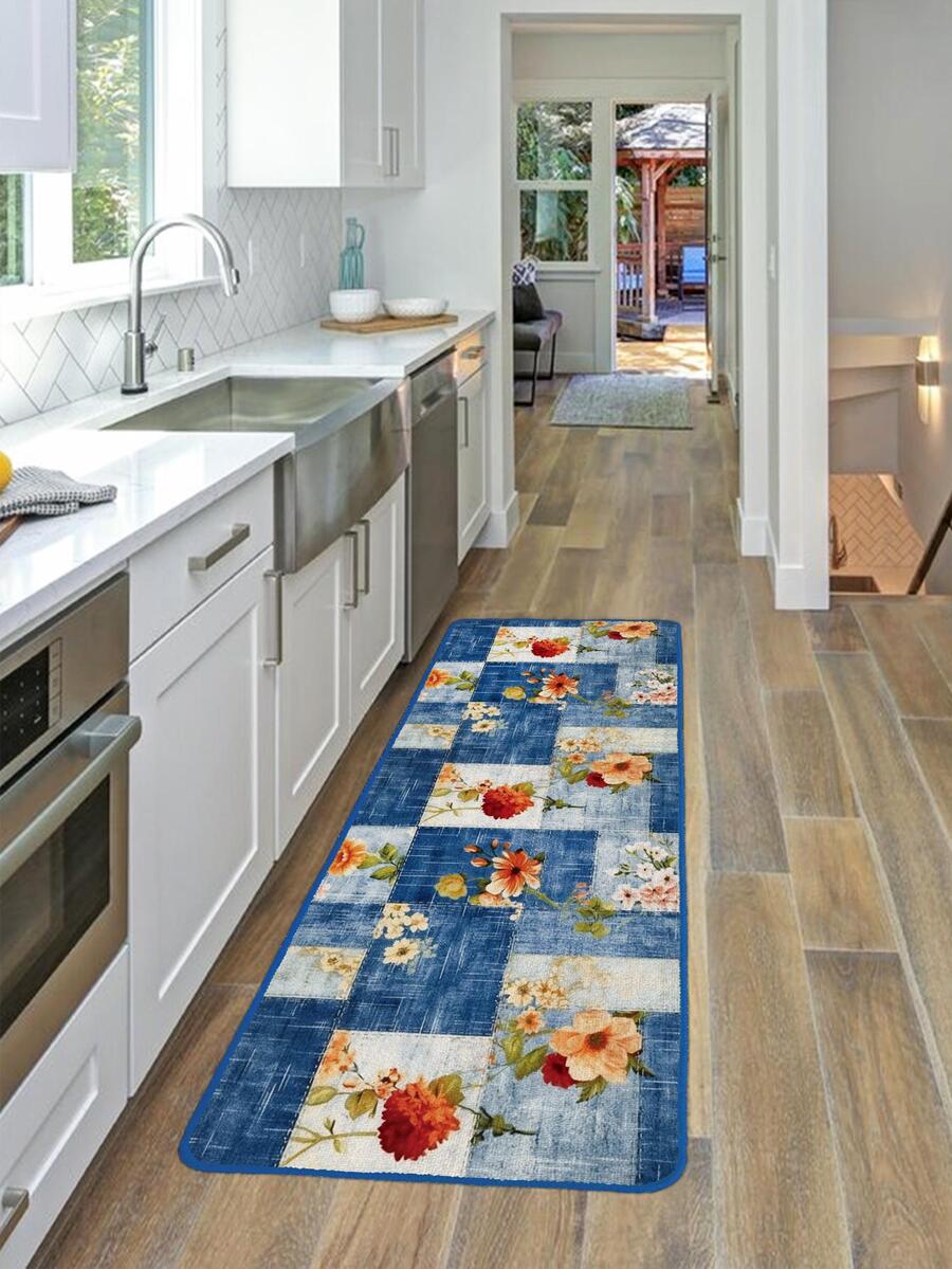 1 pieza con estampado de flor cocina moderno poliéster piso para casa cocina - Multicolor - Ver 1