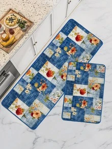 1 pieza con estampado de flor cocina moderno poliéster piso para casa cocina - Multicolor - Ver 4
