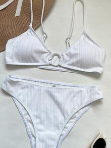 歐美風素色性感兩件套比基尼泳衣 - 白色 - 查看 6