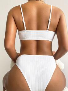 歐美風素色性感兩件套比基尼泳衣 - 白色 - 查看 2