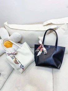 Skinny Scarf Decor Shoulder Tote Bag Elegant Style - White - View 1