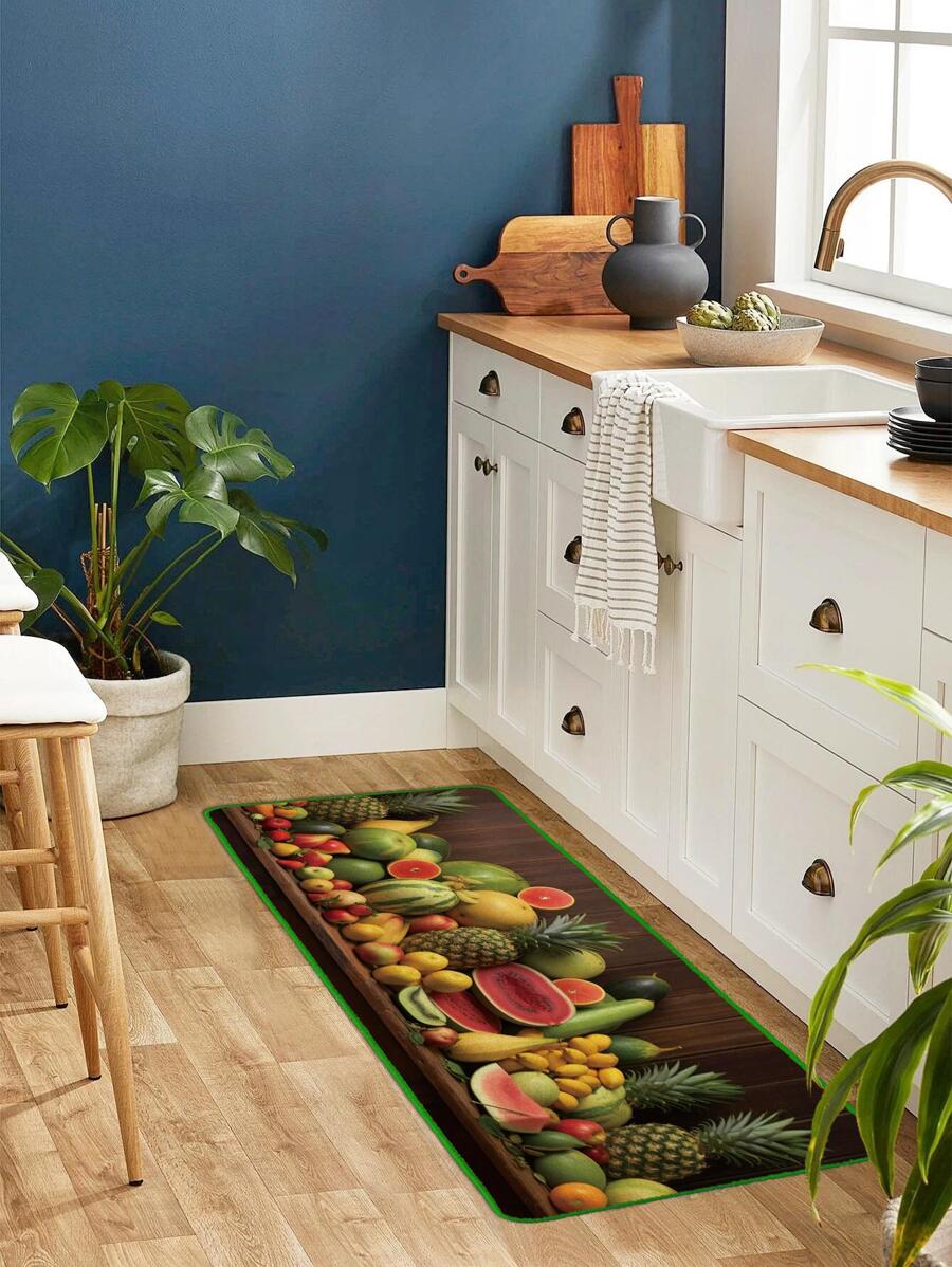 1入組水果樣式廚房墊,國家風格滌綸纖維矩形廚房地墊適用於家庭廚房 - 彩色 - 查看 1