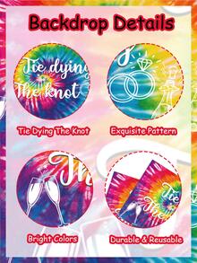 kreatwow 1入組紮染結單身女郎背景派對裝飾，紮染彩虹主題背景橫幅派對裝飾 - 彩色 - 查看 3