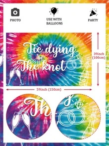 kreatwow 1入組紮染結單身女郎背景派對裝飾，紮染彩虹主題背景橫幅派對裝飾 - 彩色 - 查看 2