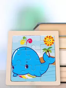 1套木製兒童拼圖，有趣鯨魚圖案兒童啟蒙益智玩具