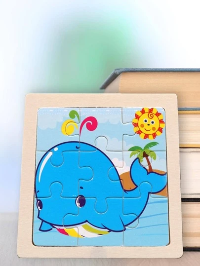 1套木製兒童拼圖，有趣鯨魚圖案兒童啟蒙益智玩具