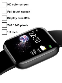 1 reloj deportivo inteligente correa de silicona negra, con control del ritmo cardíaco y seguimiento del sueño, esfera cuadrada, con correa de reloj de 2 piezas, para decoración diaria - Negro - Ver 5