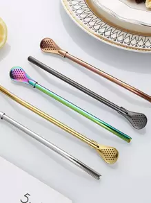 1 set de pailles en acier inoxydable réutilisables, avec 1 pièce de cuillère-filtre et 1 pièce de brosse de nettoyage. Paille de 7,2 pouces de long pour boire du thé, des boissons, du jus de fruits. Cadeau de Noël de vaisselle