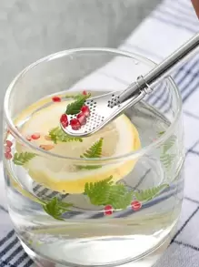 1 set de pailles en acier inoxydable réutilisables, avec 1 pièce de cuillère-filtre et 1 pièce de brosse de nettoyage. Paille de 7,2 pouces de long pour boire du thé, des boissons, du jus de fruits. Cadeau de Noël de vaisselle