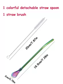 1 set de pailles en acier inoxydable réutilisables, avec 1 pièce de cuillère-filtre et 1 pièce de brosse de nettoyage. Paille de 7,2 pouces de long pour boire du thé, des boissons, du jus de fruits. Cadeau de Noël de vaisselle