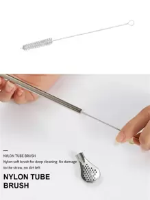 1 set de pailles en acier inoxydable réutilisables, avec 1 pièce de cuillère-filtre et 1 pièce de brosse de nettoyage. Paille de 7,2 pouces de long pour boire du thé, des boissons, du jus de fruits. Cadeau de Noël de vaisselle