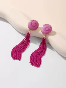 Andkiss Pendientes largos borla de cadena - Rosa Fucsia - Ver 1