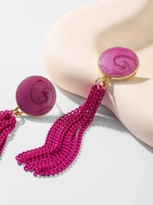 Andkiss Pendientes largos borla de cadena - Rosa Fucsia - Ver 3