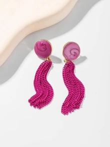 Andkiss Pendientes largos borla de cadena - Rosa Fucsia - Ver 2