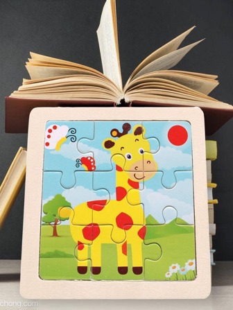 1 set de madera Niños Rompecabezas gracioso con patrón de jirafa Juguete educativo de iluminación para Niños