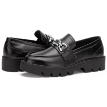Women's 8081 Chunky Heel Casual Loafers  Fashion Slip On Shoes Round Toe with Chain