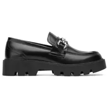 Women's 8081 Chunky Heel Casual Loafers  Fashion Slip On Shoes Round Toe with Chain