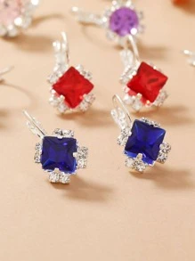 6pairs/set Rhinestone Decor Stud Earrings