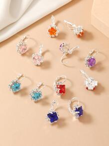 6pairs/set Rhinestone Decor Stud Earrings