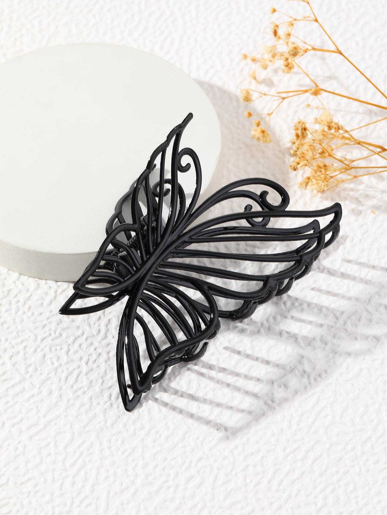 1個合金製蝴蝶形中空髮爪，可愛適合日常使用 - 黑色 - 查看 1