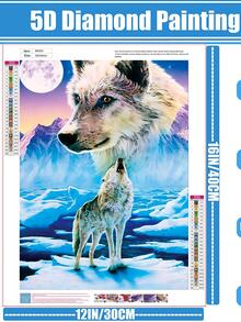 Wolf Print DIY Diamond Unframed Painting, 5D Round Diamond Painting Kit, For Beginners - Beige - View 3