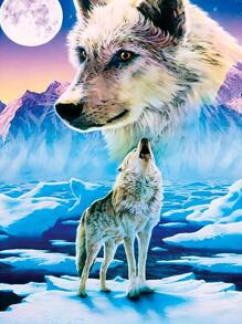 Wolf Print DIY Diamond Unframed Painting, 5D Round Diamond Painting Kit, For Beginners - Beige - View 1