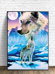 Wolf Print DIY Diamond Unframed Painting, 5D Round Diamond Painting Kit, For Beginners - Beige - View 2