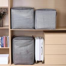 1入組無紡布織物被子收納現代千鳥格圖案可折疊衣服收納袋 - 黑與白 - 查看 2