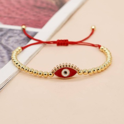 1 pieza Pulsera ajustable con cordón de cuentas de ojo malvado de aleación y cobre en estilo bohemio para mujeres