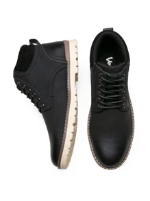 SHOESMALL Men's Chukka Motorcycle Black Boots Hiking Brown Boots Casual Boots Water-Resistant Ankle Outdoor Boots - 黑色 - 查看 7