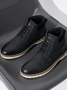 SHOESMALL Men's Chukka Motorcycle Black Boots Hiking Brown Boots Casual Boots Water-Resistant Ankle Outdoor Boots - 黑色 - 查看 3