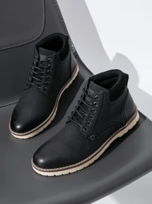 SHOESMALL Men's Chukka Motorcycle Black Boots Hiking Brown Boots Casual Boots Water-Resistant Ankle Outdoor Boots - 黑色 - 查看 1
