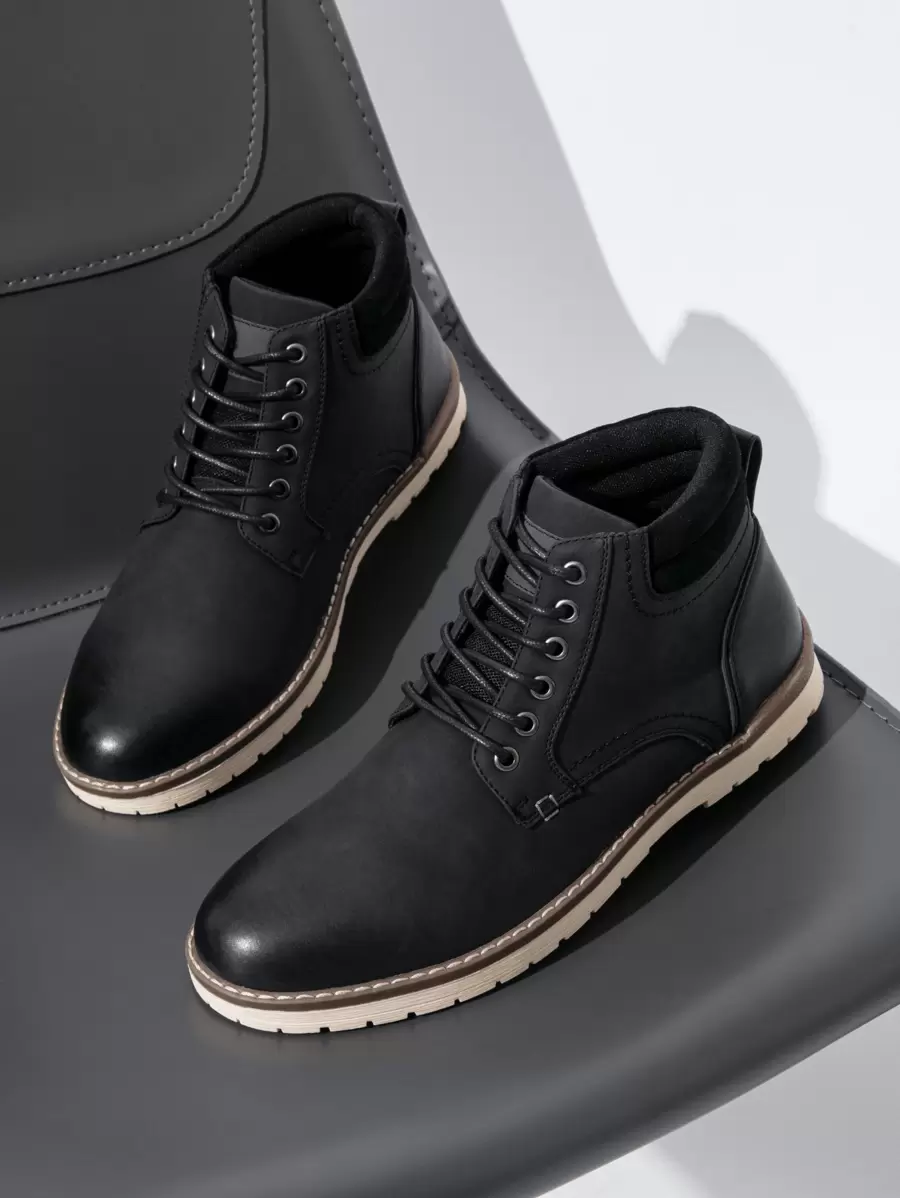 SHOESMALL Men's Chukka Motorcycle Black Boots Hiking Brown Boots Casual Boots Water-Resistant Ankle Outdoor Boots - 黑色 - 查看 1