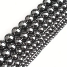 15" Natural Black Smooth Hematite Stone Round Loose Spacer Beads DIY Jewelry Accessories For Necklace/Bracelet - Black - View 3