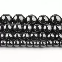 15" Natural Black Smooth Hematite Stone Round Loose Spacer Beads DIY Jewelry Accessories For Necklace/Bracelet - Black - View 4