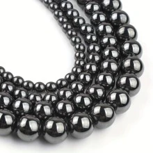 15" Natural Black Smooth Hematite Stone Round Loose Spacer Beads DIY Jewelry Accessories For Necklace/Bracelet - Black - View 6