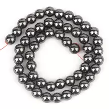 15" Natural Black Smooth Hematite Stone Round Loose Spacer Beads DIY Jewelry Accessories For Necklace/Bracelet - Black - View 5