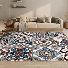1pc Living Room Rug, Bedroom Tile Rug, Modern Style Rug, Morandi Color Scheme, Geometric Pattern Rug - Multicolor - View 2