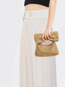 Bow Decor Straw Bag Small Flap Vacation For Teen Girls Women College Students,Rookies & White-Collar Workers Perfect For Office,College,Work ,Business,Commute