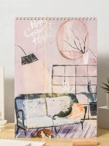 1入組卡通圖案線圈筆記本 - 米色 - 查看 1