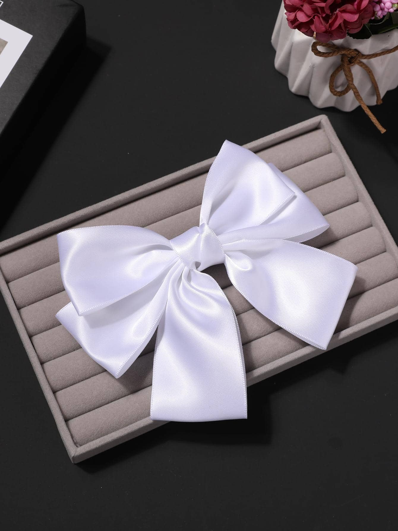 1个女士蝴蝶结装饰浪漫法式发夹，日常可爱发夹爪夹发卡，发夹，发卡，学生用品，优雅，学院风，蝴蝶结，发饰 - 白色 - 查看 1